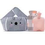 Dibikou Hot Water Bottle with Belt,Hot Water Bottle with Wailt Cover Rubber Hot Water Bottle with Cover for Neck and Shoulder, Back, Legs,Waist Warm Pink-Heart