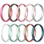 Zollen Silicone Wedding Rings for Women, 3mm Metallic Color Thin Rubber Wedding Bands Stackable Ring, Hypoallergenic Silicone，Size 05