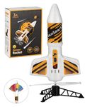 SainSmart Jr. Rocket Launcher for Kids - Motorized Air Rocket Launch up to 200 ft, Safely Land with Parachute, Self-Launching Outdoor Toy, White