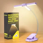 Glocusent Innovative Tri-Head Book Light for Reading in Bed, 3 Colors & 5 Brightness Levels, 1000mAh Rechargeable Reading Light with 30-Min Timer, 10-100Hrs, Partner Friendly, Perfect for Book Lovers