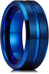 King Will 8mm Basic Wedding Ring For Men Blue Electroplated Tungsten Ring with A Thin Polished Center Inlay Design Brushed Matte Surface Smooth Beveled Edge Comfort Fit 7