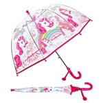 Decalsweet Unicorn Kids Bubble Umbrella-Clear Dome Umbrella with Safety Opening-Lightweight Stick Umbrella for Girls,Pink