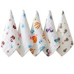 Soft Muslin Shark 100% Organic Bamboo Cotton Bath face New Born Baby Extra Soft Hankies Reusable Napkins for Infants Toddlers Towels Set (Pack of 5) (White).