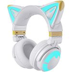 YOWU RGB Cat Ear Headphone 3G Wireless 5.0 Foldable Gaming Headset with 7.1 Surround Sound, Built-in Mic & Customizable Lighting and Effect via APP, Type-C Charging Audio Cable-White