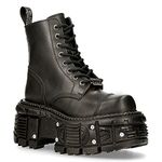 New Rock Unisex TANK083-C1 Real Leather Combat Black Platform Biker Military Shoe Boots 39