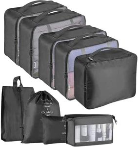 Packing Cubes for Travel, 9 Pcs Travel Cubes Set Foldable Suitcase Organizer Lightweight Luggage Storage Bag(Black)