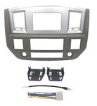 Custom Install Parts Khaki w/Silver Double Din Stereo Dash Kit Install Bezel +Wiring Harness+Antenna Adapter Compatible with Dodge Ram 2006-2009(Khaki/Silver Standard Non Canbus Wire Harness)