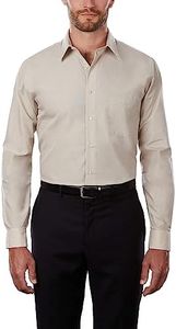 Tommy Hilfiger Van Heusen Men's Poplin Regular Fit Solid Point Collar Dress Shirt, Stone, 15.5" Neck 34"-35" Sleeve