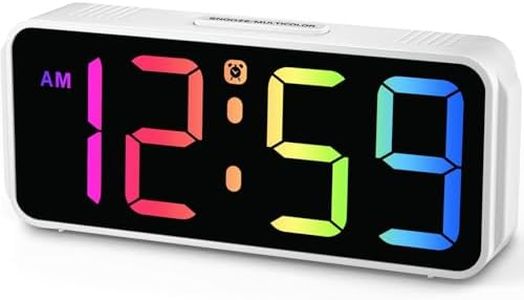 Peakeep Small Digital Alarm Clock Plug in for Kids Bedroom Bedside Nightstand, Tiny RGB Colorful Changing Large Display Dimmable 6 Brightness, Corded Electric Battery Backup (White - RGB)