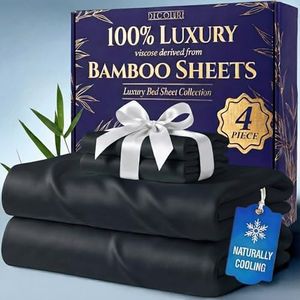 DECOLURE 100% Organic Bamboo Viscose Sheets Full Size 4 pcs - Ultra Soft & Luxuriously Cooling, 16" Deep Pocket, Double Stitching, Perfect for Hot Sleepers - Luxury Full Bed Sheets Set (Black)