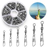 VEPEPE 100 Pcs Fishing Swivels and Clips 6 Sizes Stainless Steels Safety Fishing Snaps Swivels 6# 7# 8# 10# 12# 14# Sea Fishing Swivels for Quick Change Swivels Fishing Hook to Line (100, Silver)