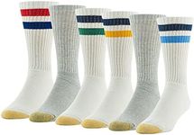 GOLDTOE Men's 656S Cotton Crew Athletic Socks, Multipairs, Stripe White/Light Blue Assorted (6-Pairs), Large, Stripe White/Light Blue Assorted (6-pairs), Large