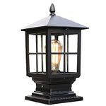 Short Post Light Bollard Outdoor Pedestal Lantern Traditional Vintage Garden Lamp Weatherproof IP55 Corrosion Resistant Outside Patio Terrace Rust Proof Coastal Exterior E27 (Black)