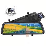 AJUK Dual Dash Camera | 10" IPS Touch Screen | Full HD | Front & Rear Reverse Camera | Night Vision | 170° Wide Angle | Loop Recording | G-Sensor | Parking Monitor | Mirror Display Car DVR Cam