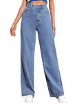 TOPLOT Women High Rise Cotton Lycra Solid Wide Leg Jeans (Straight-Jeans-5204-Light Blue-34)