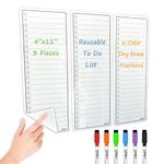 JJPRO Reusable Dry Erase to-Do List Whiteboard Stickers 4"x 11" 3 Pack for All Smooth Surfaces-Nonmagnetic to-Do List Sticks to Stainless Steel Fridge, Cabinet, Door & Glass