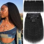 YDDM Kinky Straight Clip ins Human Hair Natural Black Remy Human Hair Extensions Natural Thick Clip in Hair Extensions for Black Women 14 Inch 120g 8pcs 20Clips