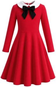 Girls Peter Pan Collar Bow Swing Midi Dress Red 9-10 Years