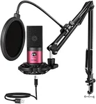 FIFINE Podcast Microphone Kit-USB PC Computer Recording Microphone, Condenser Mic Set for Streaming, Gaming, Voice-Over, Meeting, with Arm Stand, Shock Mount, Pop Filter-T669 Rose Red