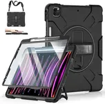 Case for iPad Pro 12.9 2022/2021/ 2020/2018: Military Grade Silicone Cover for iPad 12.9 6th/5th/4th/3rd Generation W/Screen Protector- Stand- Pencil Holder- Handle- Shoulder Strap- Black