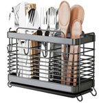 IWNTWY Utensil Holder, 3 Compartments Stainless Steel Utensil Drying Rack, Dish Drainer for Kitchen Counter, Silverware Cutlery Flatware Holder Forks, Knives, Spoons, Chopsticks Organizer (Black)