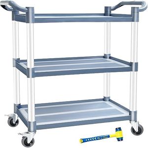 AQNIEGEP Utility Cart with Wheels, 510lbs Heavy-Duty Food Kitchen Cart & Rolling Service Cart for Restaurant Commercial Office, Lockable Wheels & Tool-Free Assembly, 3-Tier, Grey