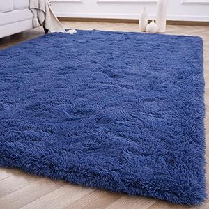 JAMFEEL Super Soft Fluffy Carpet Fuzzy Kids Bedroom Rug, 4 x 6 ft Navy Blue Shaggy Area Rugs for Livingroom Girls Dorm Room Christmas Decor Toddler Boy Children Plush Playmat