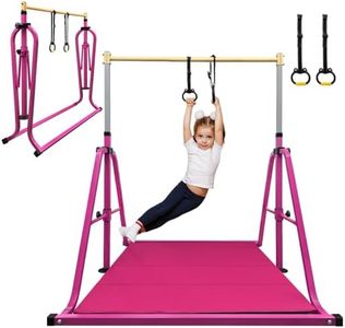 Foldable Gymnastics Bar with Ring&Mat for Kids Ages 3-15,3ft-5ft Height