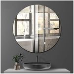 Sqinor Self Adhesive Round Mirror Frameless Glass Stick On Wall Mirror, 40cm Circle Bathroom Mirror Decorative Mirrors for Bathroom Living Room Entryways Hallway Dressing Table