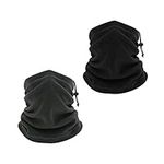 2 Piece Drawstring Neck Warmers, Fleece Neck Warmers, Thickened Windproof and Dustproof Ski Scarves, Suitable for Winter Outdoor Sports Adjustable Mask Scarves (Gray and Black)