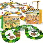 JITTERYGIT Dino Track Train and Construction Track Site Christmas Bundle Gift, Glow in The Dark Playset Racing Play Site Set,Cool Racetrack Present for Children, Ages 3 4 5 6 7 8 9 Years Old