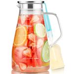 SUSTEAS Glass Jug - 2 Liter Heat Resistant Borosilicate Glass Carafe, Easy Clean Water Jug with Lid and Precise Scale Line, Iced Tea Pitcher for Juice&Hot Beverages, 1 Long-Handled Brush Included