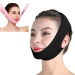 Double Chin Reducer Face Slimming Strap Neck Lifting Support and Compression Mask V Line Face Lifting Tape Strap with Adjustable Fastener Tape Double Chin Reducer Face Shaper Bandage (Black)