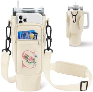 Aganmi Mom Birthday Gifts Initial Water Bottle Carrier Bag with Phone Pocket for Stanley Cup 40 Oz Accessories Water Bottle Holder with Strap Mothers Day Thank You Gift for Women Mom Grandma Letter S