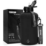 2.2L Half Gallon Water Bottles with Straw and Storage Sleeve -BPA Free Water Jug-Large Water Bottle-Big Water Bottle-Insulated Gym Water Bottle-Sports Water Bottles with Handle,2.2 Liter，Black