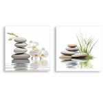 ZXHYWYM Zen Bathroom Wall Art 2 Pieces Orchid Flower Massage Stones on Water Canvas Pictures Prints for Spa Meditation Yoga Spiritual Room Framed(1, (12.00" x 12.00" x 2PCS))