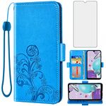 Compatible with LG Aristo 5/K31/Fortune 3/Phoenix 5/K8x/Tribute Monarch/Risio 4 Wallet Case and Tempered Glass Screen Protector Flip Cell Phone Cover for LGK31 Rebel K 31 31K Aristo5 Plus Astro Blue