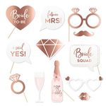 NICROLANDEE Wedding Photo Booth Props - 12 Pack Rose Gold Party Centerpiece Sticks Table Toppers for Bridal Shower, Bachelorette Party, Birthday, Engagement Pictures and Selfies for Bride to Be