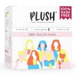 Plush 100% Pure U.S. Cotton 14 Sanitary Pads for Women | 8 Light Flow Pads (L) 6 Heavy Flow (XL) & 2 Panty Liners | Ultra-Thin, Rash Free | For All Skin Type | Vegan