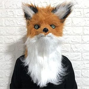 NA Movable Mouth Fox Mask, Full Head Animal Furry Costume Cosplay Mouth Mover Masks, Animal Brown Plush Faux Fur Costume for Halloween Party