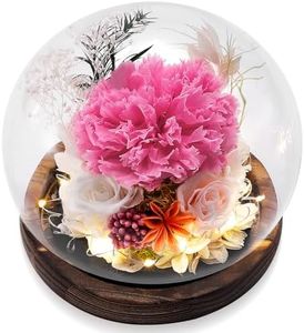 Luxbrand Long Lasting Real Flower Fresh Bouquet with LED Light, Preserved Rose and Carnation Unique Forever Flower Gift for Woman, Anniversary, Birthday Gift for Mom Grandma Wife