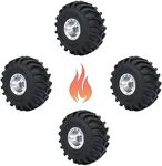 RCAWD SCX24 Monster Truck Wheels and Tires Set Big Alloy Beadlock Rim for Axial 1/24 SCX24 & AX24 Series 70MM*32MM Silver
