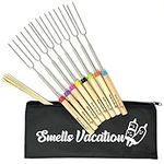 Marshmallow Roasting Sticks, 8 Pack Stainless Extendable Forks with Wooden Handle, Hot Dog Smores Skewers Kids Safe Barbecue Forks for Campfire, Bonfire and Grill (32 Inch)