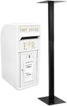 Royal Mail Post Box with Floor Stand ER Cast Iron Wall Mounted Wedding Authentic Pillar Replica Lockable Post Office Letter Box White