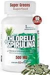 Spirulina & Chlorella Supplement - Super Greens Superfood - 60 Vegan Hard 500 mg Capsules Packed with Super Organic Chlorella Powder & Spirulina Powder Organic Canada Capsule for Ultimate Nutrition