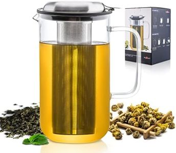 Aquach Glass Teapot Pitcher with Removable Infuser for Loose and Blooming Tea 51oz/1500ml, Dishwasher&Stovetop Safe Tea Maker Kettle Set with Stainless Steel Lid