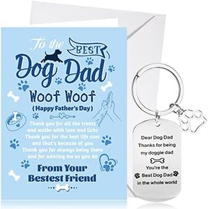 HOWAF Fathers Day Card From The Dog for Dad, Blue Happy Fathers Day Card To The Best Dog Dad Gift Card & Fathers Day Keyring Keychain for Fathers Day Gift