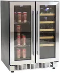 Sunnydaze 20-Bottle/63-Can Capacity Dual-Zone Wine and Beverage Refrigerator with Independent Temperature Control and LED Light