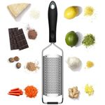 Parmesan Cheese Grater, Zester Grater Ideal for Grating Fine Parmesan Cheese, Lemon, Gingers, Garlic. Hand Grater Sharp Wide Stainless Steel, Dishwasher Safe, TPR Soft Handle