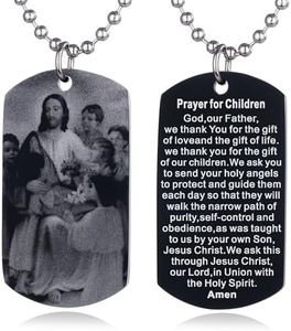 FAYERXL Scripture Baptism Holy Bible Verse Dog Tag Necklace,Engraved Catholic Christian Communion Confirmation Rite Religious Gift (Prayer for Children)